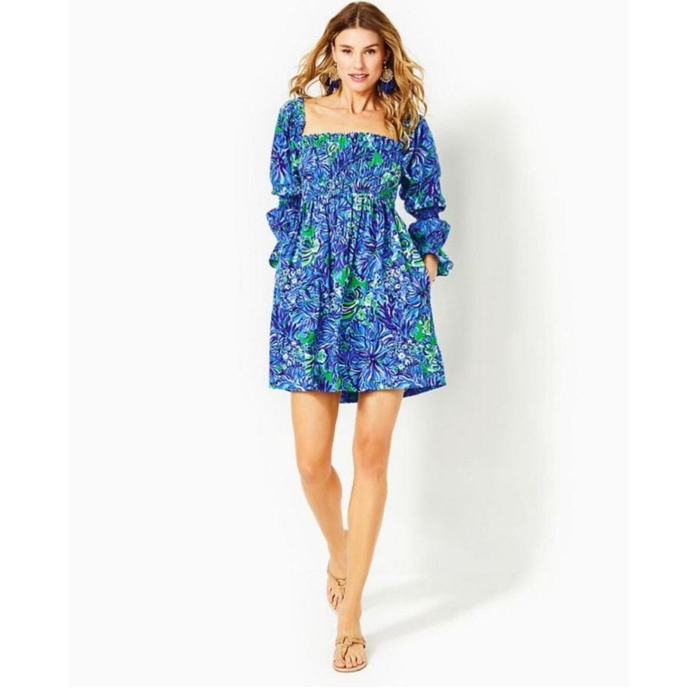 Lilly Pulitzer Blue and Green Long Sleeve Dress